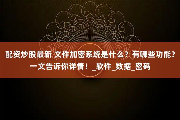 配资炒股最新 文件加密系统是什么？有哪些功能？一文告诉你详情！_软件_数据_密码